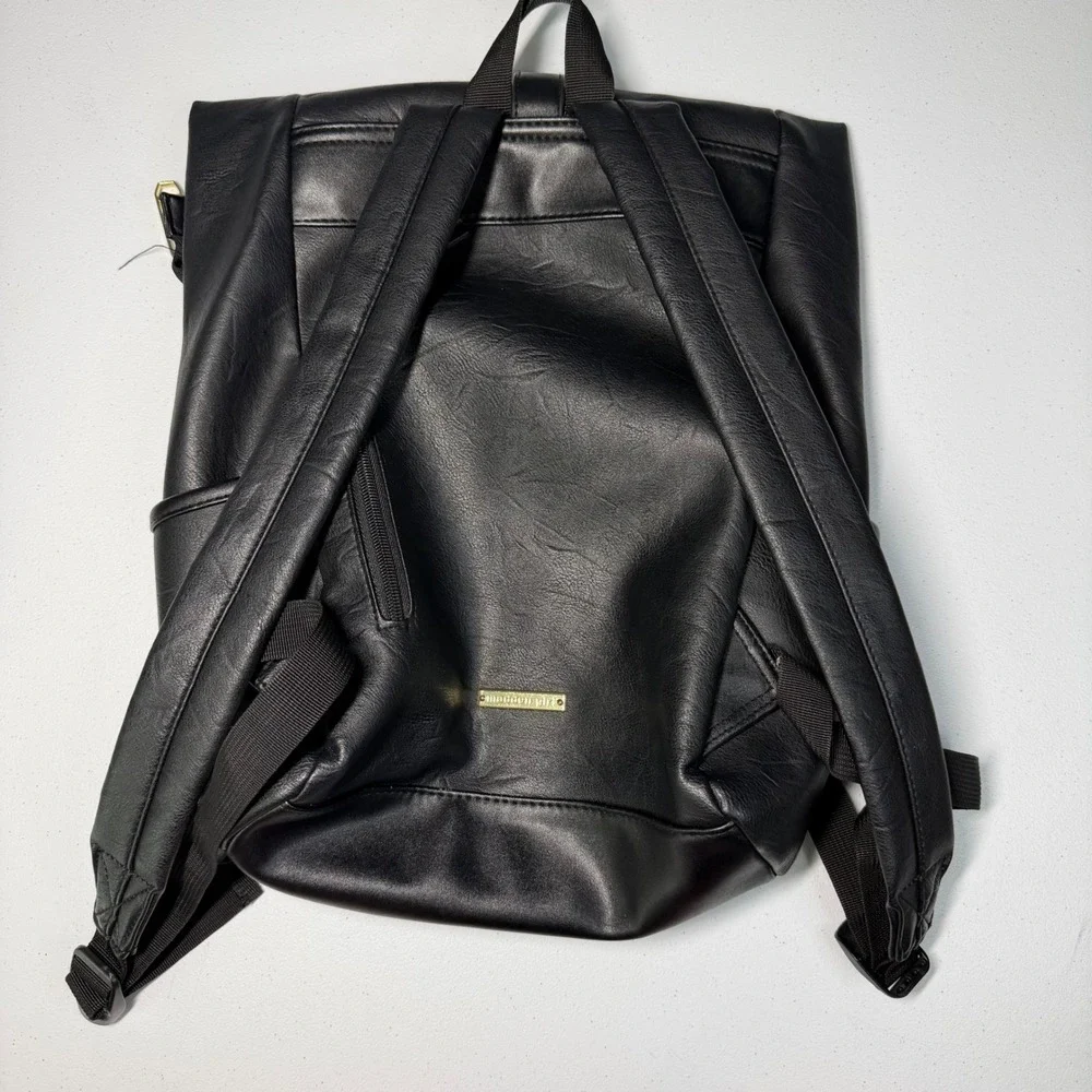 Madden Girl Backpack Faux Leather Foldover Flap Gold Hardware Sleek Urban
